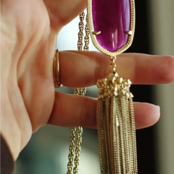 Kendra Scott Rayne Stone Tassel Pendant Necklace Purple Jade gem - Picture 4 of 4